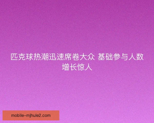 匹克球热潮迅速席卷大众 基础参与人数增长惊人